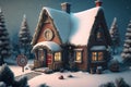 Cute cozy snowy winter house Holiday Christmas Cottage Generative AI