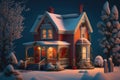 Cute cozy snowy winter house Holiday Christmas Cottage Generative AI Royalty Free Stock Photo