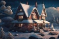 Cute cozy snowy winter house Holiday Christmas Cottage Generative AI Royalty Free Stock Photo