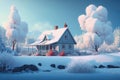 Cute cozy snowy winter house Holiday Christmas Cottage Generative AI Royalty Free Stock Photo