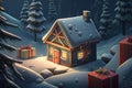 Cute cozy snowy winter house Holiday Christmas Cottage Generative AI Royalty Free Stock Photo