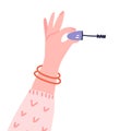 Cute and cozy woman hand holds a mascara wand. Beauty concept. Cosmetics product. Isolated vector hand drawn illustration flat