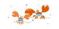 Cute crabs sailors. Summer. Beach season. Couple of funny characters on beach. Cartoon sea animal