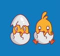 cute cracking eggshell hatching two chicks. Animal cartoon Isolated Flat Style Sticker Web Design Icon illustration Premium Vector Royalty Free Stock Photo