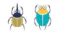 Cute Crawling Beetle with Wings and Legs as Garden Bug Vector Set