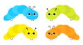 Cute crawling catapillar bug set. Caterpillar insect icon. Cartoon funny kawaii baby animal character. Colorful bright yellow blue