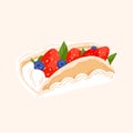 Cute cream bun with strawberry, mint and berry vector. Japan Asian food illustration isolated on white background