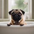 Cute cream pug in the tub Royalty Free Stock Photo