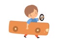 Cute Creative Boy Character Driving Toy Car Made of Cardboard Box Cartoon Vector Illustration