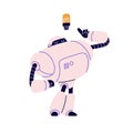 Cute creative robot with idea, thought, solution. Smart retro-styled android, AI machine character thinking. Bot with