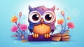 cute critter in education playful illustration with owl