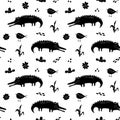 Cute Crocodile or Alligator with little bird Seamless Pattern, Cartoon Hand Drawn Animal Doodles Vector Illustration background Royalty Free Stock Photo