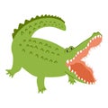 Cute crocodile in cartoon hand drawn style. Vector illustration of funny alligator predator, animal character isolated