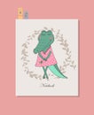 Cute crocodile girl in dress.