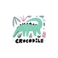 Cute crocodile hand drawn vector illustration