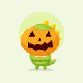 Cute crocodile with pumpkin halloween mask illustration