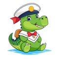 Cute Crocodile Sailor Captain Cartoon Icon