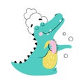 Cute Crocodile with Soap Foam on its Head, Funny Alligator Predator Animal Character Cartoon Style Vector Illustration Royalty Free Stock Photo