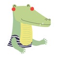 Cute crocodile in swimsuit cartoon character illustration. Royalty Free Stock Photo