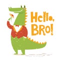 Cute crocodile vector image with lettering gerat for t-shirt design Royalty Free Stock Photo