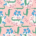 Cute crocodiles in a seamless pattern design