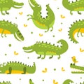 Cute Crocodiles Seamless Pattern, Wild African Animal Decorative Childish Design, Fabric, Wallpaper, Packaging