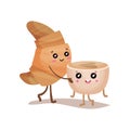 Cute croissant and coffee cup characters cartoon characters, vector Illustration