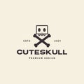 Cute cross bone with square skull logo symbol icon vector graphic design illustration idea creative Royalty Free Stock Photo