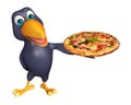 cute Crow cartoon character with pizza