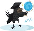 Cute crow with globus vector image Royalty Free Stock Photo
