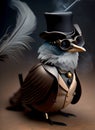 Cute crow in victorian simpunk costume, anthropomorphic animal. Ai generated image