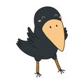 Cute crow walking Halloween cartoon character illustration.