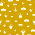 Cute crowns, hand drawn vector seamless pattern