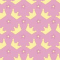 Cute crowns for princess with decorative stitching, vector seamless pattern on pink background