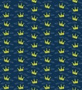 Cute crowns and wings seamless pattern