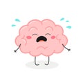 Cute crying cartoon brain character vector illustration