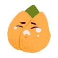 Cute crying onion with sad face. Funny tearful vegetable character weeping, sobbing. Unhappy spicy leek with tears