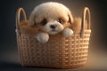Cute and Cuddly Adorable Puppy Animal Portrait in a Basket Generative AI