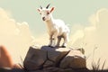 A cute and cuddly baby goat playing on a rock Generative AI Royalty Free Stock Photo