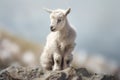 A cute and cuddly baby goat playing on a rock Generative AI Royalty Free Stock Photo