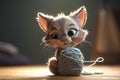 A cute and cuddly kitten playing with a ball of yarn Generative AI Royalty Free Stock Photo