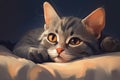 A cute and cuddly kitten sleeping in a cozy bed Generative AI