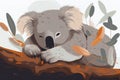 A cute and cuddly Koala sleeping in a tree - This Koala is sleeping in a tree, showing off its cute and cuddly nature. Generative Royalty Free Stock Photo