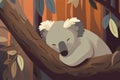 A cute and cuddly Koala sleeping in a tree - This Koala is sleeping in a tree, showing off its cute and cuddly nature. Generative Royalty Free Stock Photo