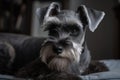 A cute and cuddly Miniature Schnauzer sitting on a lap, enjoying some cuddle time. Generative AI Royalty Free Stock Photo