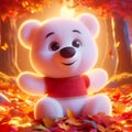 Cute cuddly white teddy bear in 3D.