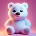 Cute cuddly white teddy bear in 3D.