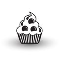 Cute cup cake dessert icon black and white vector with shadow, s