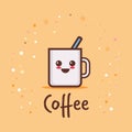 Cute cup of coffee cartoon comic character with smiling face happy emoji kawaii style hot drink concept