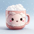 A cute cup of foamy water with a sheep face on it, cute cup